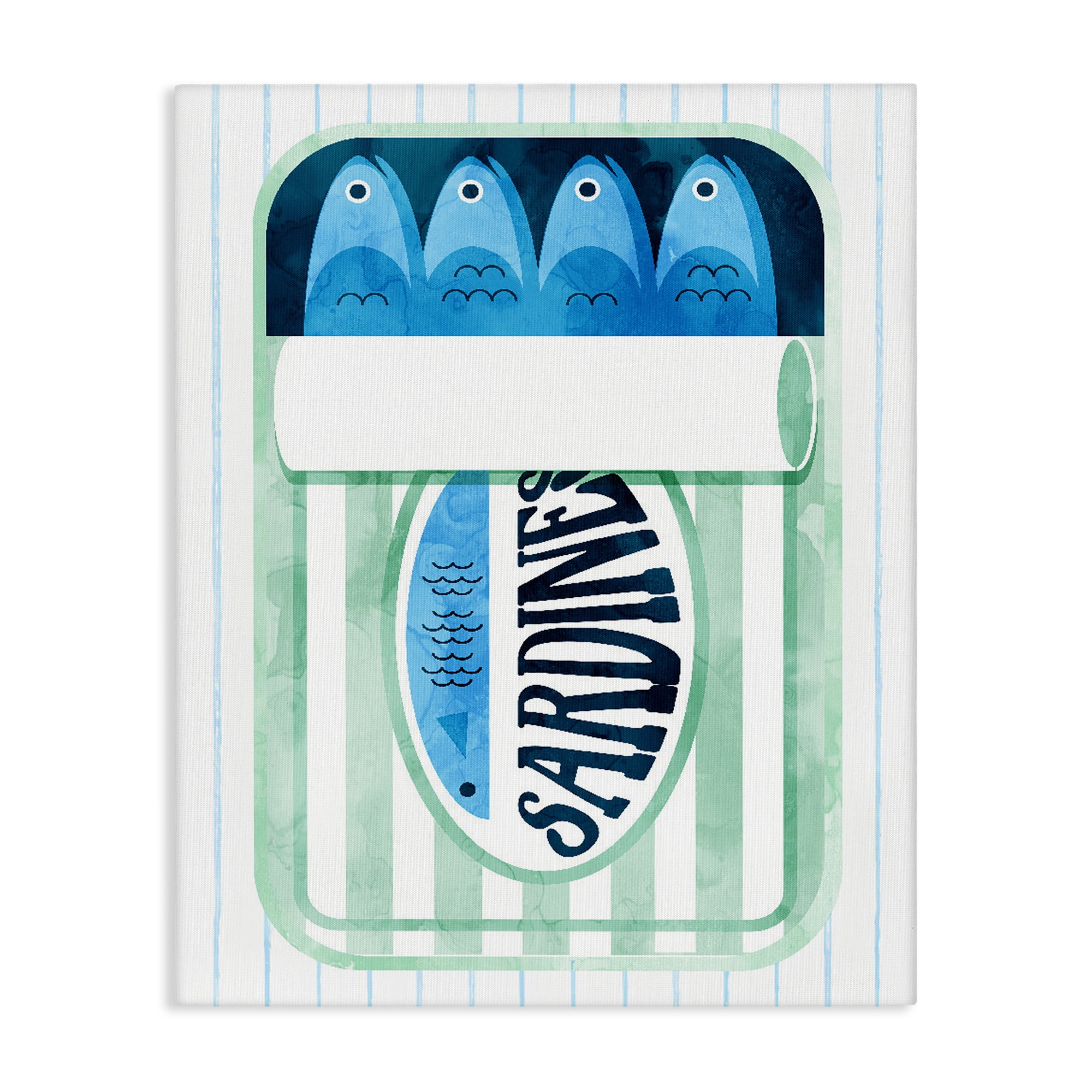 Seafoam Sardine Tin over Stripes Canvas Wall Art, design by Daphne Polselli