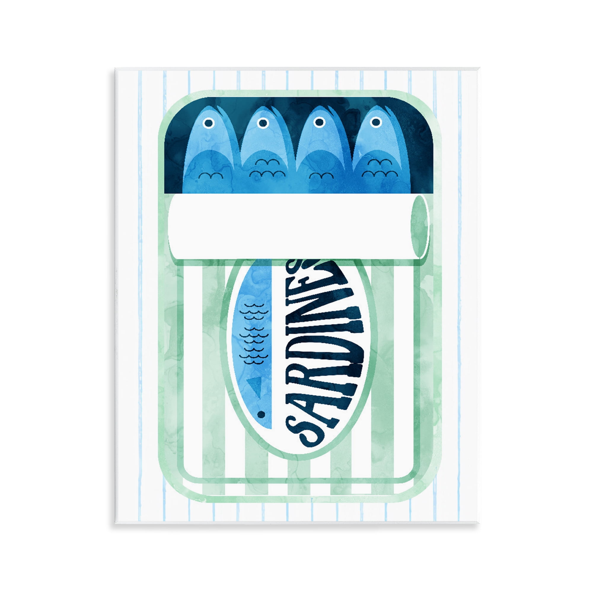 Seafoam Sardine Tin over Stripes Wall Plaque Art, design by Daphne Polselli