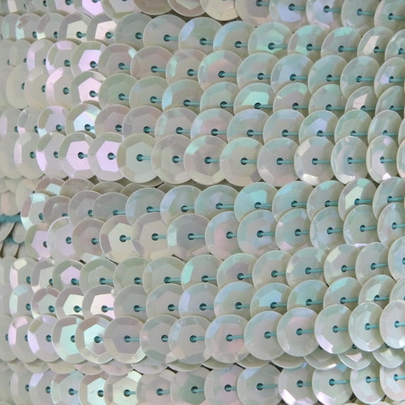 Seafoam Single Row Trim Cup Sequins 8mm Center Stitched Opaque Rainbow Iris Made in USA