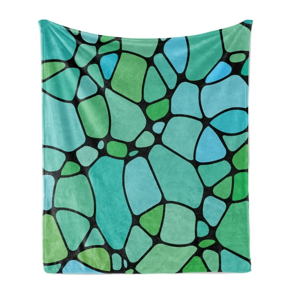 Seafoam Soft Flannel Fleece Throw Blanket, Mosaic Geometric Pattern Vintage Inspirations Abstract Composition, Cozy Plush for Indoor and Outdoor Use, 60" x 80", Lime Green Seafoam Blue, by Ambesonne