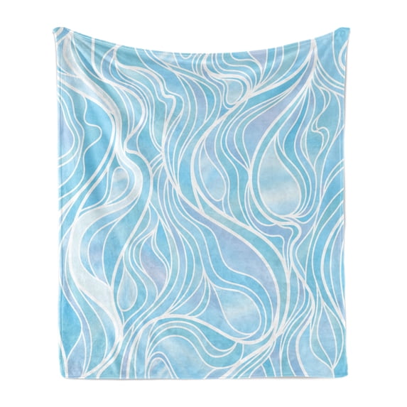 Seafoam Soft Flannel Fleece Throw Blanket, Stained Glass Patterned Ornamental Design Wavy Stripes Abstract Composition, Cozy Plush for Indoor and Outdoor Use, 50" x 60", Blue Pale Muave, by Ambesonne