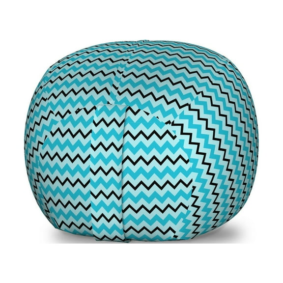 Seafoam Storage Toy Bag Chair, Herringbone Zigzag Lines Geometric Illustration Retro Inspirations Chevron, Stuffed Animal Organizer Washable Bag, Small Size, Seafoam Blue Black, by Ambesonne