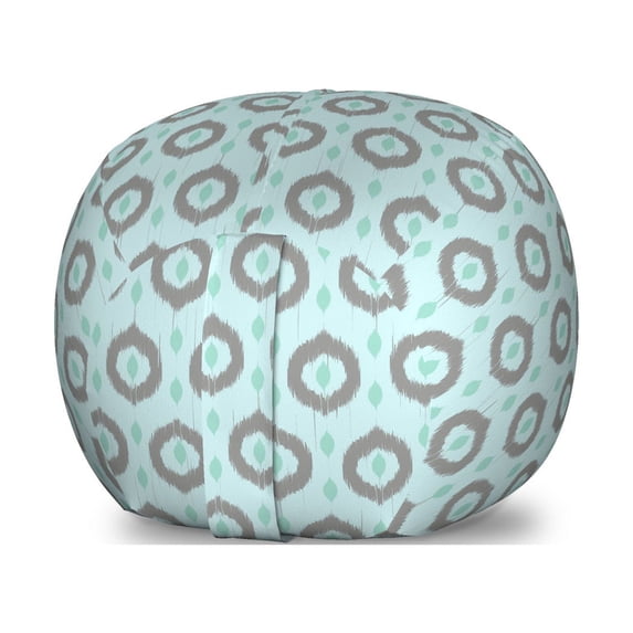 Seafoam Storage Toy Bag Chair, Ikat Style Motifs Circular Pattern with Dots Inspiration Tribal, Stuffed Animal Organizer Washable Bag, Small Size, Seafoam Sea Green Taupe, by Ambesonne