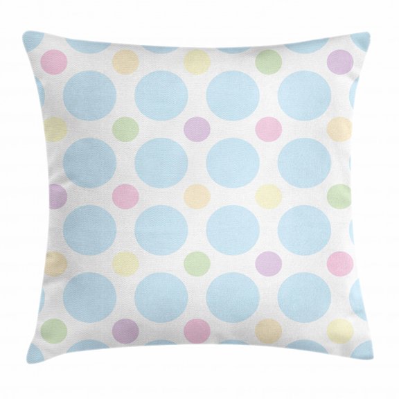 Seafoam Throw Pillow Cushion Cover, Colorful Pastel Polka Dots Abstract Arrangement Children Themed Circular Pattern, Decorative Square Accent Pillow Case, 16 X 16 Inches, Multicolor, by Ambesonne