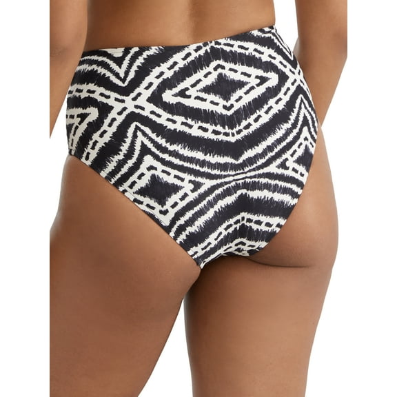 Seafolly BLACK/WHITE Zanzibar High-Waist Bold-Print Bikini Swim Bottom, US 12