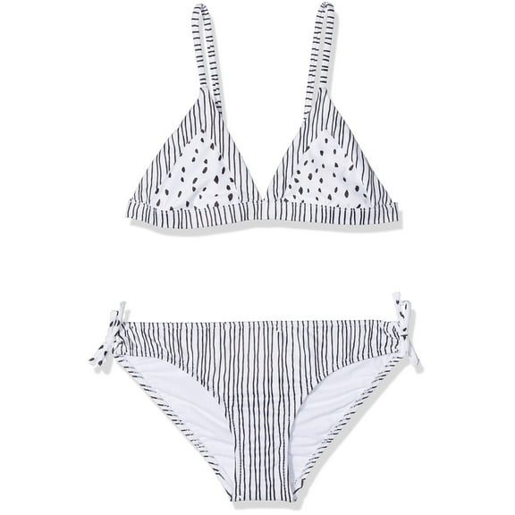 Seafolly Girls' Tri Kini Swimsuit, White/Black, 6