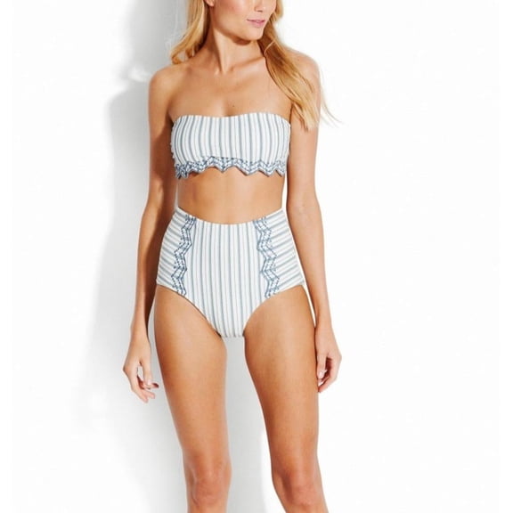 Seafolly Sea Stripe High Waisted Bikini Bottom White AU 8 (US 4)