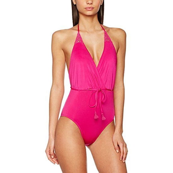 Seafolly Women's Flower Festival Deep V Maillot Tahiti Pink Swimsuit US SZ: 10