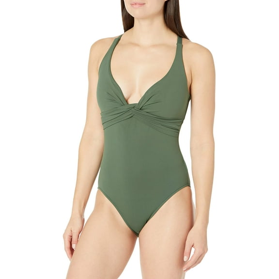 Seafolly Women's Standard Dd Cup Wrap Front One Piece Swimsuit, Ivy, 10