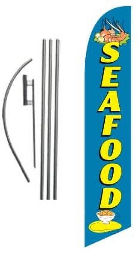 Seafood Advertising Feather Banner Swooper Flag Sign with Flag Pole Kit and Ground Stake