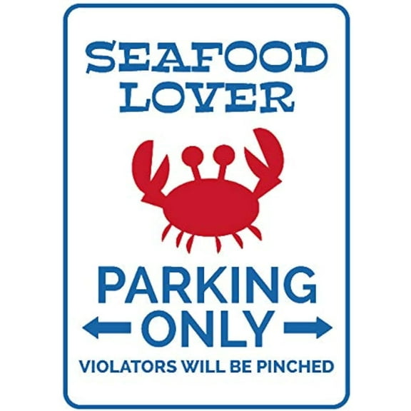 Seafood Crabs Tin Sign,Seafood Parking Only Vintage Metal Signs Poster Plaque Wall Art for Cafes Bars Pubs Shop Wall Decorative Funny Retro Signs for Men Women 8x6 Inch