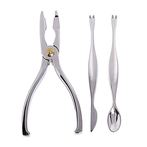 Seafood Crack Tool Set, Lobster & Crab Leg Cracker with 2 Forks, Serrated Grip for Shellfish, Dishwasher Safe Kitchen Picks, 3 Pieces