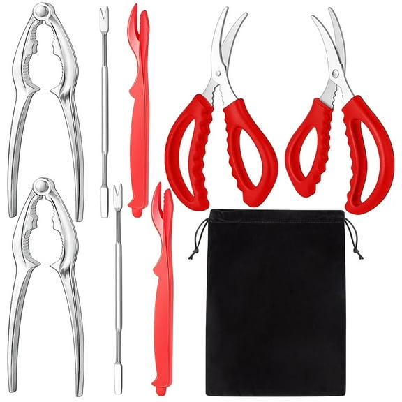 Seafood Cracker Tool Set With Lobster Sheller Stainless Steel Crab Crackers Crab Leg Fork Seafood Scissors And Storage Bag, Crab Leg Pick Utensils Set Crab Eating Tools (9Pcs)