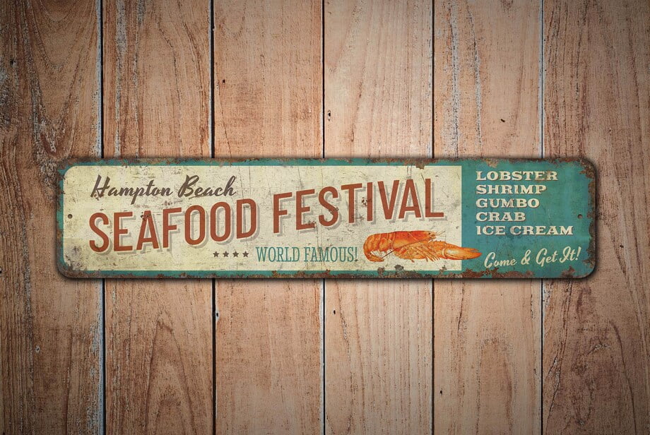 Seafood Festival Sign Seafood Festival Decor Seafood Festival Beach Seafood Vintage Style Sign Metal Sign Size: 4 x 16 Inch