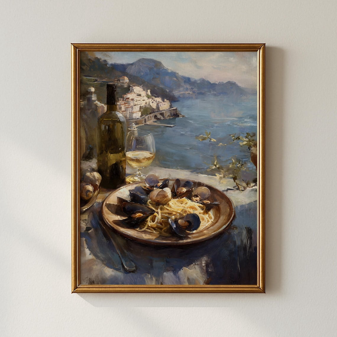 Seafood Pasta & Wine Wall Art, Amalfi Coast Italian Kitchen, Coastal ...