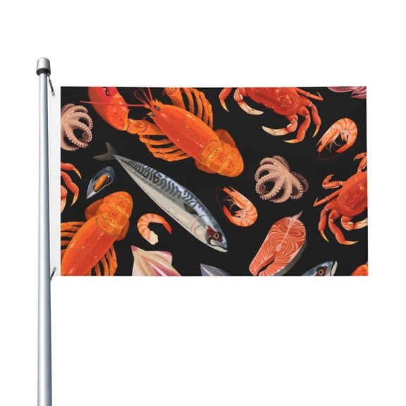 Seafood Pattern Crayfish Crab Shrimp Flag 3X5 Ft Garden Yard House Flags Banner Sign Outdoor Indoor Party Home Garden Decoration