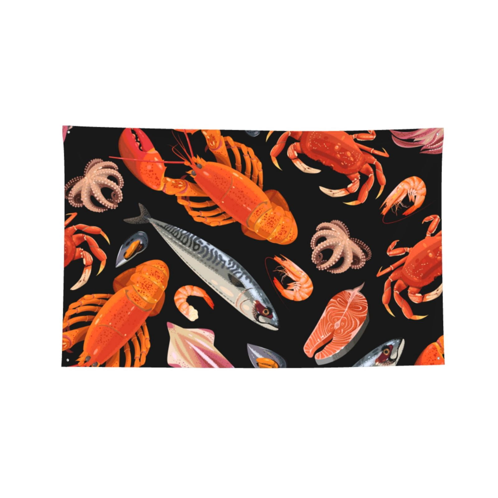 Seafood Pattern Crayfish Crab Shrimp Four Hole Decorated Banner Flag for Garden Yard Home Decoration Indoor Outdoor 4x6 Ft