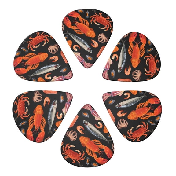 Seafood Pattern Crayfish Crab Shrimp Guitar Pick 6 Pack for Bass Acoustic Electric Guitars Lovers Gift 0.96mm