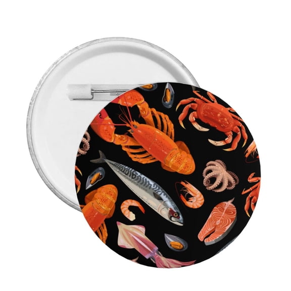 Seafood Pattern Crayfish Crab Shrimp Round Button Pin Badge 5PCS Pinback Buttons Lapel Pin for Jacket, Backpack, Hat, Party Favor, Gift
