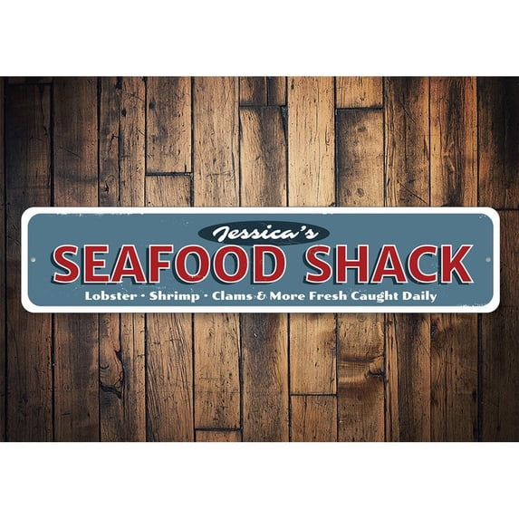 Seafood Restaurant Novelty Sign, Metal Wall Decor - 4x18 inches