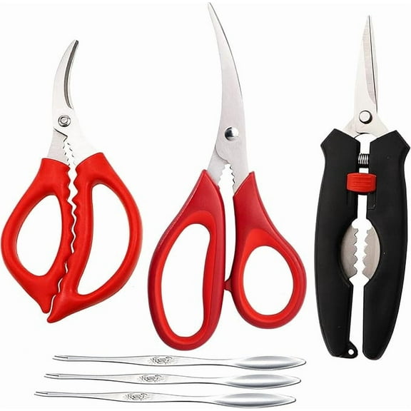 Seafood Scissors and Lobster Forks for Kitchen Scissors Seafood Scissors Fish Scissors Crab Scissors Shrimp Scissors Set of 6 pcs