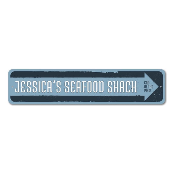 Seafood Shack Sign, Restaurant Name Sign, Pier Arrow Sign, Custom Beach House Sign, Beach Aluminum Decor - 4x18 inches