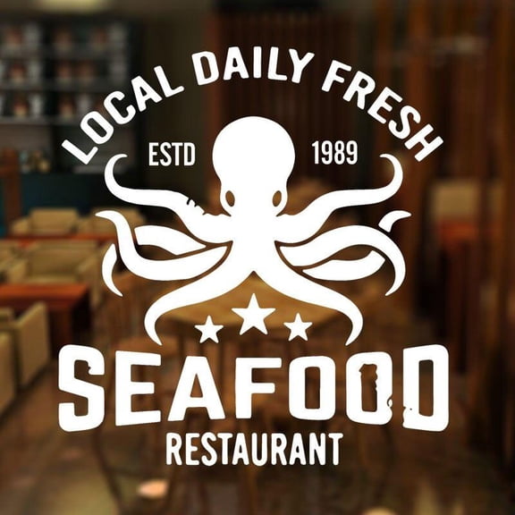 Seafood Sign Local Daily Fresh Wall Sticker Vinyl Interior Decor Mural Restaurant Window Deccals Dining Removable Wallpaper 42X45cm