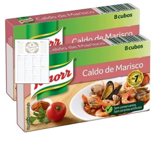 Seafood Stock Cubes Bundle which Contains Bouillon Shellfish (Caldo de Marisco) 8 Cubes - Pack of 2 with Grocery List Card