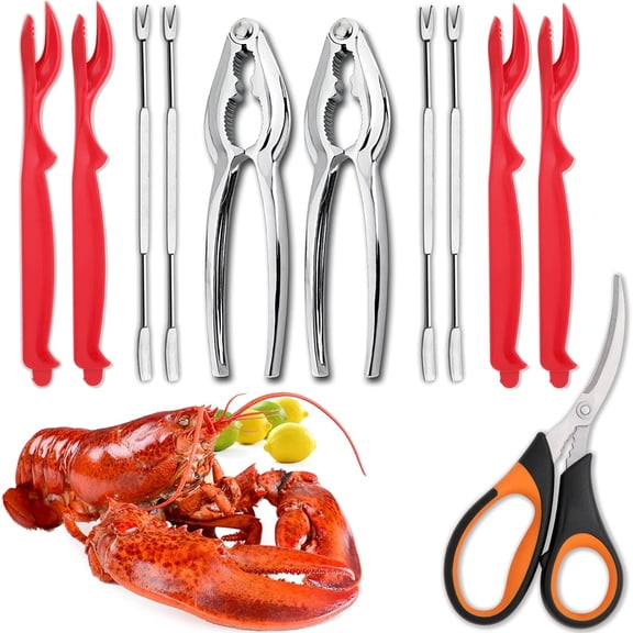 Seafood Tools Set Crab Crackers Lobster Shellers Leg Forks Scissors 11 Piece Nut Cracker
