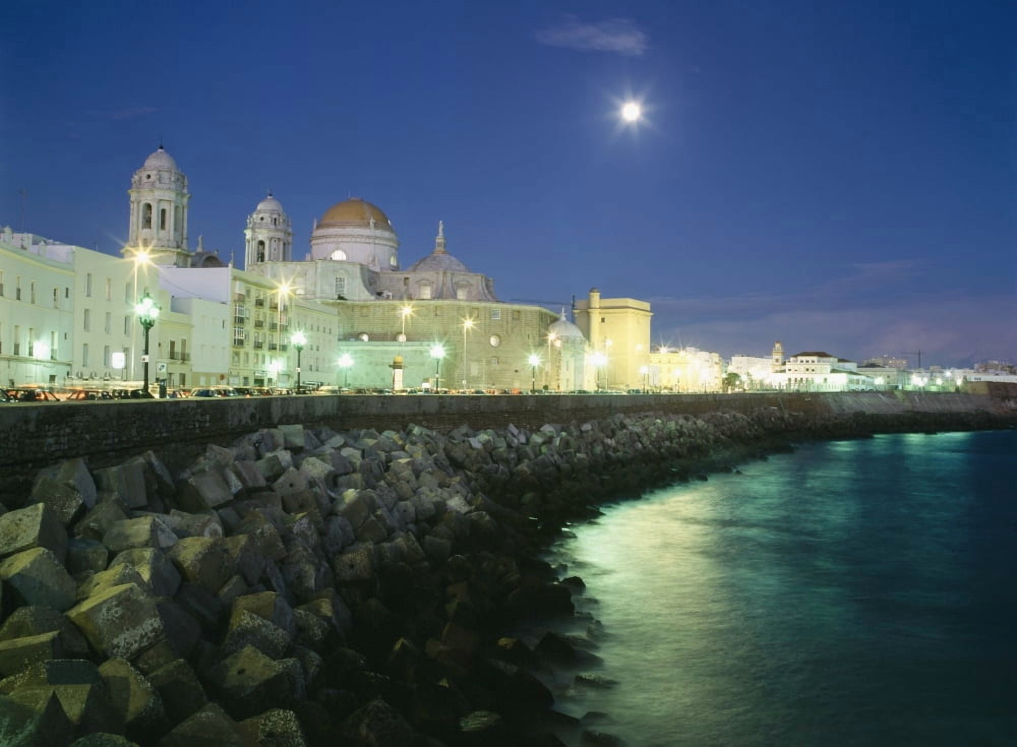 Seafront And Cathedral Of Santa Cruz At Dusk Canvas Art - Ian Cumming Design Pics (18 x 13)