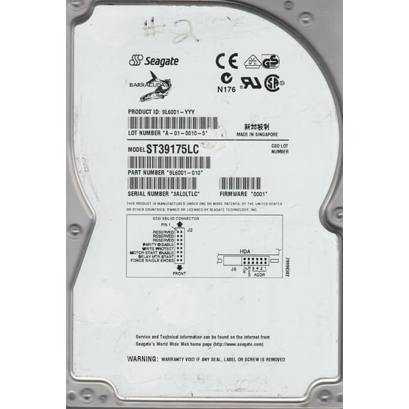 Seagate BarraCuda 18LP ST39175LC 9.10 GB Hard Drive, 3.5" Internal, SCSI (Wide Ultra2 SCSI)