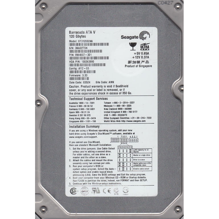 Seagate BarraCuda ATA V ST3120024A 120 GB Hard Drive, 3.5