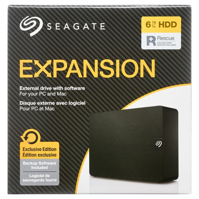 Seagate ExpansionPLUS 6TB External Hard Drive HDD - USB 3.0, with Rescue Data Recovery Services and Toolkit Backup Software (STKR6000400)