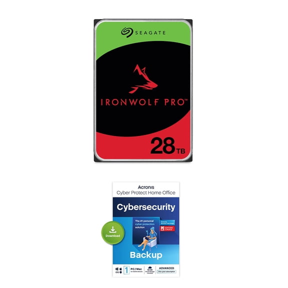 Seagate IronWolf Pro SATA III 28TB 3.5" Internal NAS Hard Drive, 7200 RPM, Bundle with Cyber Protect Home Office Advanced License