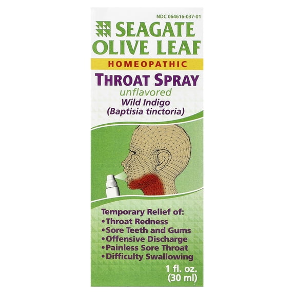 Seagate Olive Leaf Throat Spray, Unflavored, 1 fl oz (30 ml)