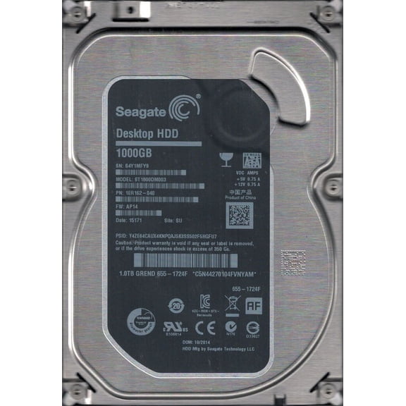 Seagate ST1000DM003 P/N: 1ER162-040 F/W: AP14 SU S4Y MAC 655-1724F
