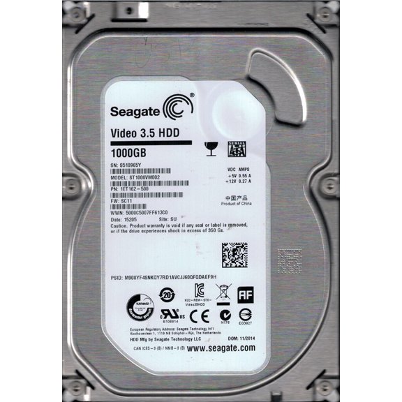 Seagate ST1000VM002 P/N: 1ET162-500 F/W: SC11 1TB SU S51