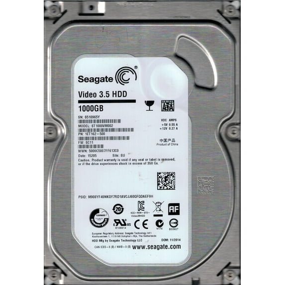 Seagate ST1000VM002 P/N: 1ET162-500 F/W: SC11 1TB SU S51