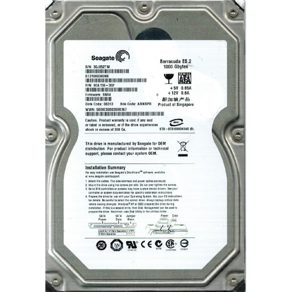 Seagate ST31000340NS P/N: 9CA158-302 F/W: SN04 1TB AMKSPR