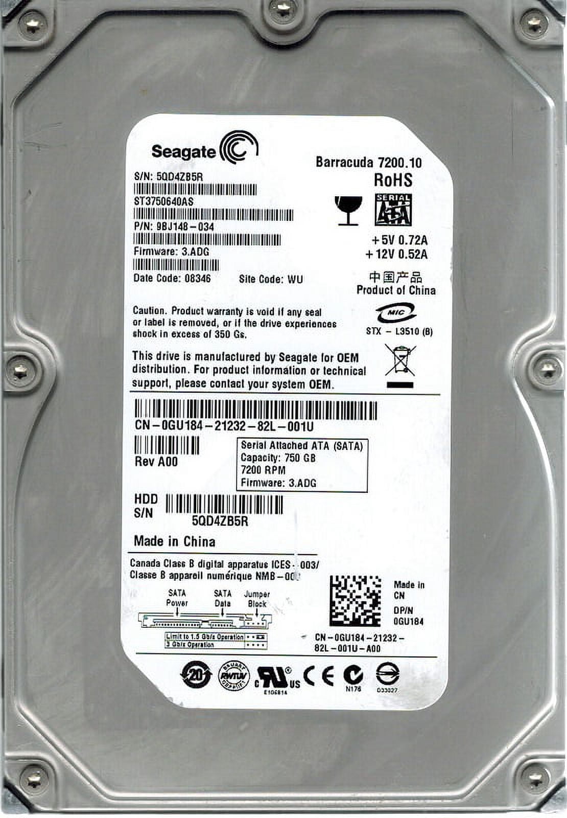 Seagate ST3750640AS P/N: 9BJ148-034 F/W: 3.ADG WU 750GB - Walmart.com