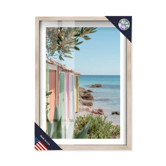Seaglass Row I Shadowbox Print Travel Art Prints by Notoriart, Blonde Frame, 37 x 55