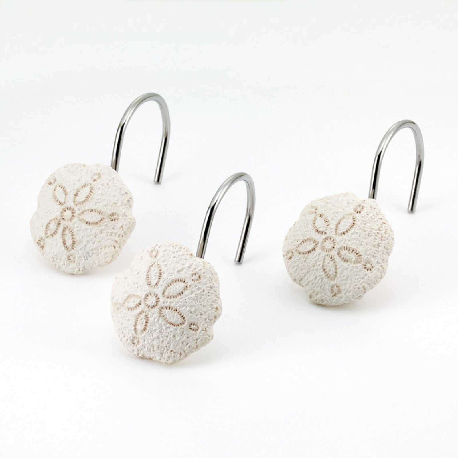 Off-White Resin Sand Dollar Shower Curtain Hooks
