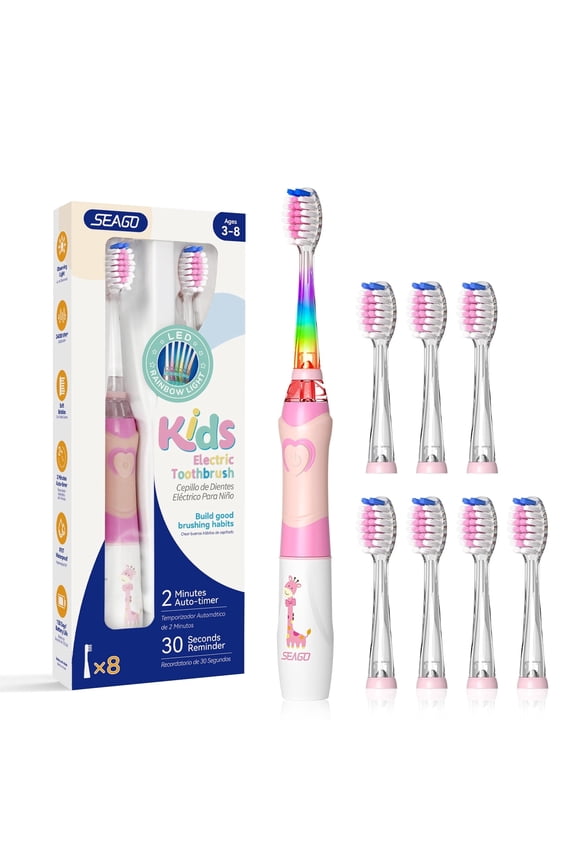 Kids Electric Toothbrush,Rainbow LED Light,8 Brush Heads,for Kids 3-8