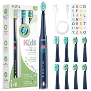 Seago Sonic Kids Rechargeable Electric Toothbrush,SG-2303Navy Blue,DIY Stickers,8 Soft Brush Heads,5 Modes, for Kids 6-12