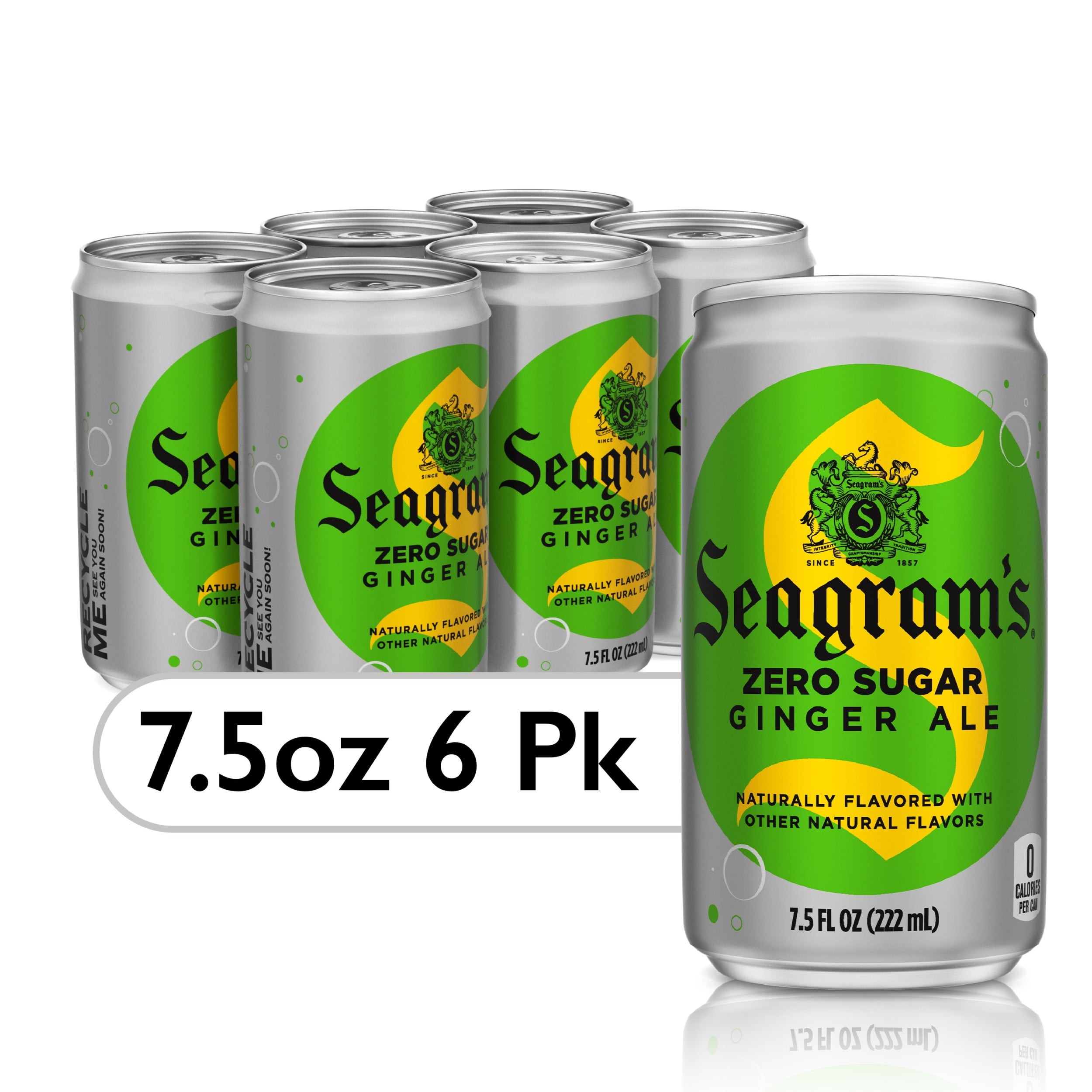 Seagrams Diet Zero Sugar Ginger Ale Mini Soda Pop Soft Drink, 7.5 fl oz