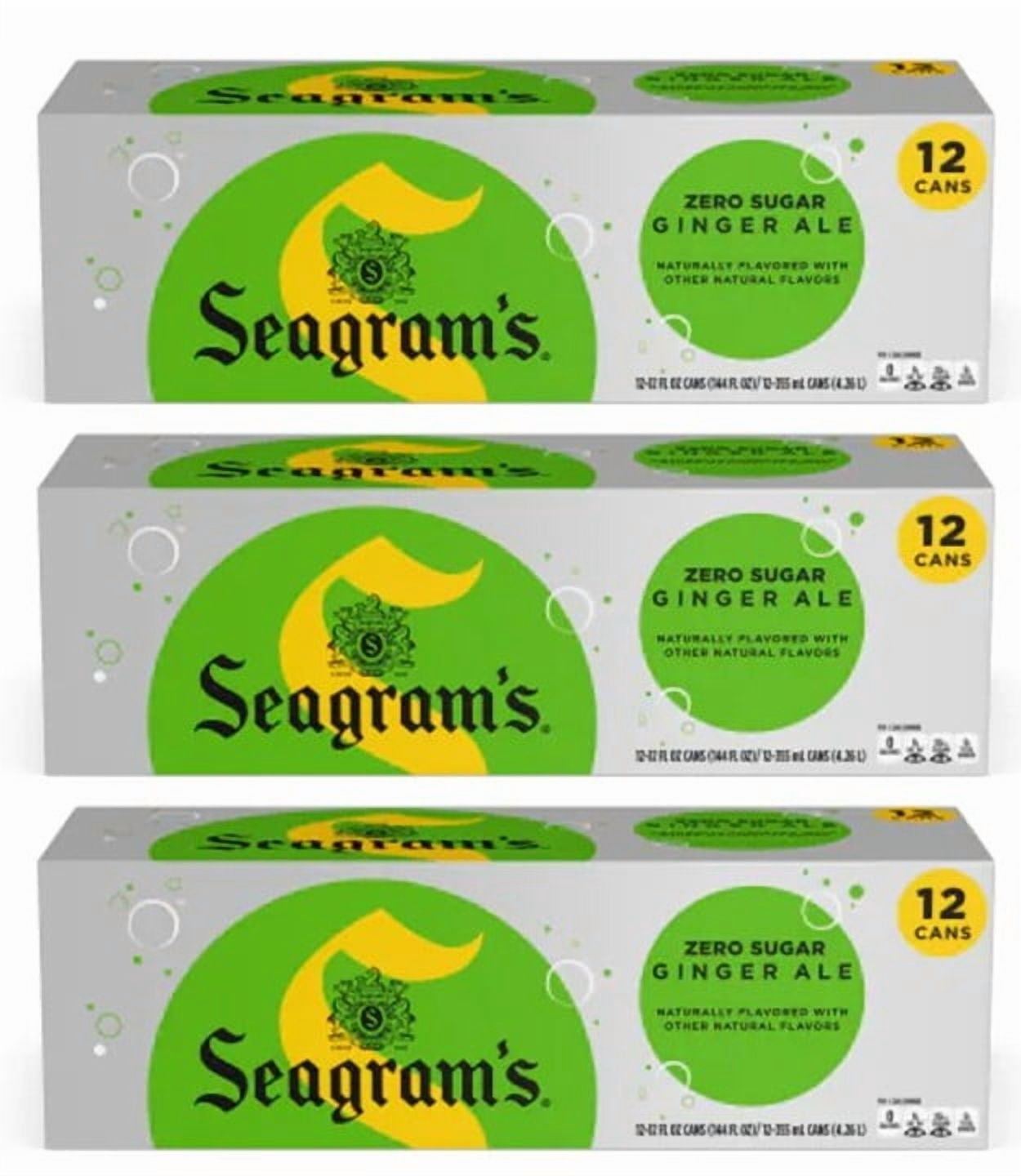 Seagrams Diet Zero Sugar Ginger Ale Soda Pop , Fridge Pack Bundle, 12 fl oz, 36 Pack