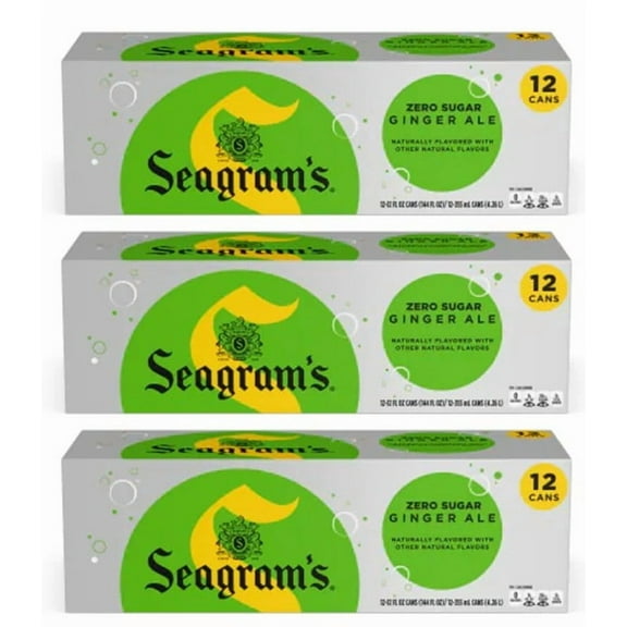 Seagrams Diet Zero Sugar Ginger Ale Soda Pop , Fridge Pack Bundle, 12 fl oz, 36 Pack