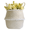 thumbnail image 1 of Seagrass Basket Folding Wicker Handle Round Natural Sea Grass Plant Flower Storage Basket, 1 of 14