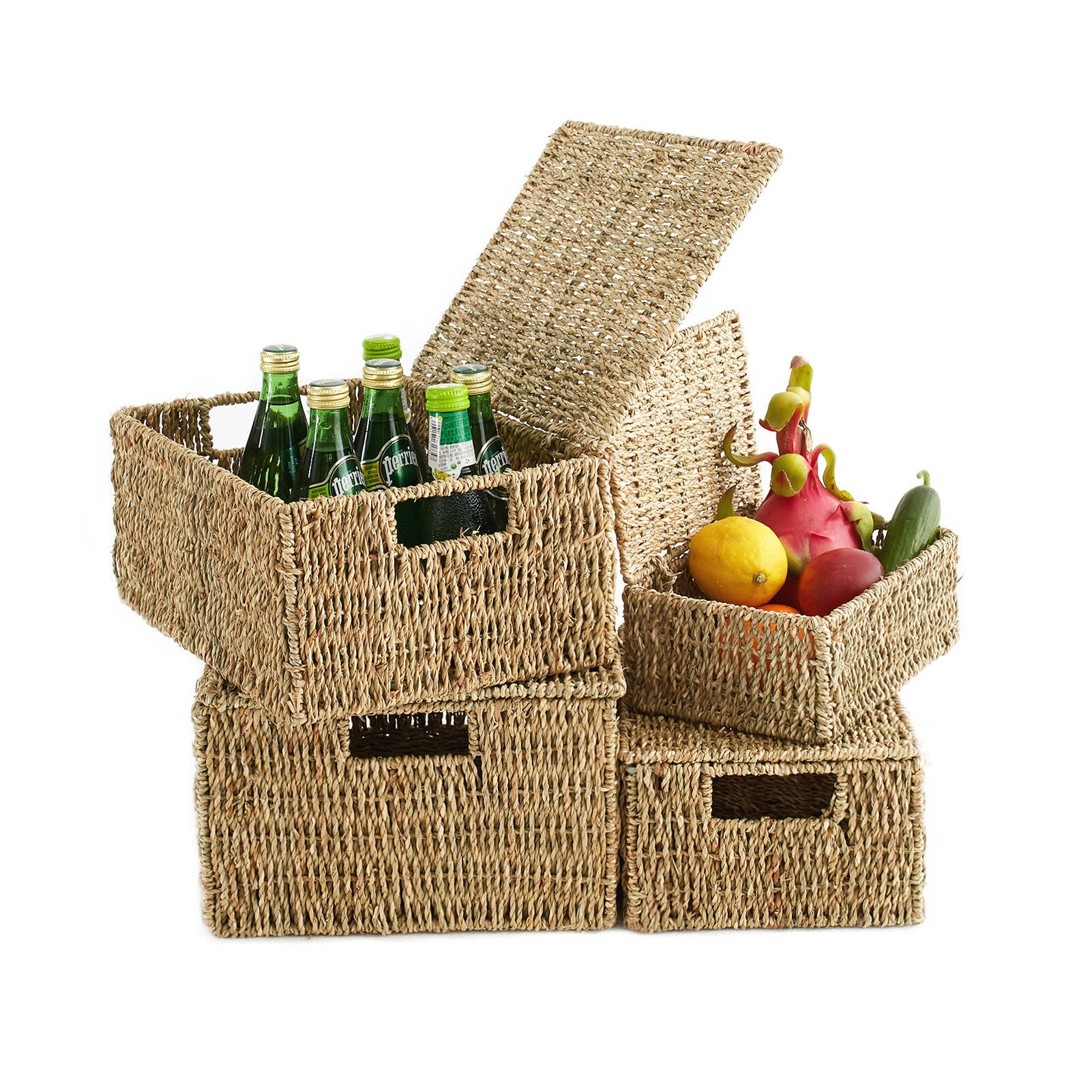 Seagrass Storage Baskets, 12X12X10in Cube Wicker Storage Basket for  Shelves, Pantry Baskets Organization and Storage, Kitchen Storage Baskets