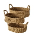 thumbnail image 1 of Seagrass Baskets, Set of 3, Thick Chunky Sweater Weave, Decorative Vanity Organizers, Closet Storage Bins, Oval, 13.75, 11.75, and 9.5 Inches, 1 of 7